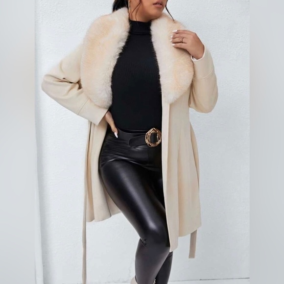 SHEIN Jackets & Blazers - FAUX FUR COLLARED COAT